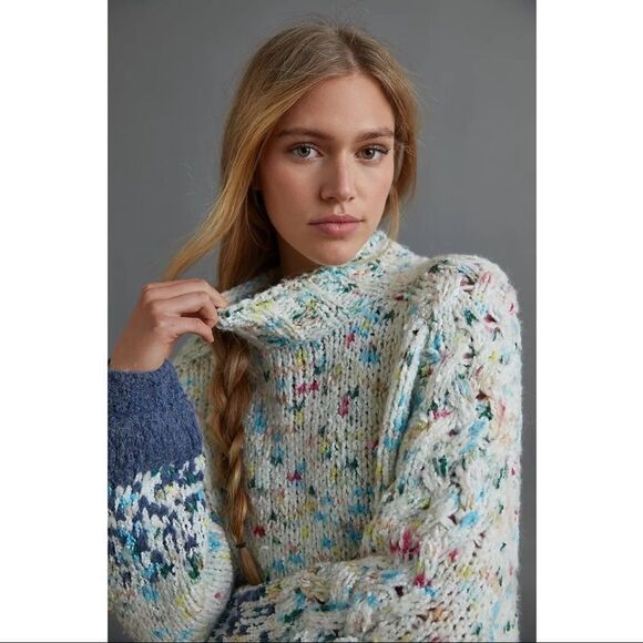 NEW Anthropologie Confetti Polka Dot Gaia Mock Neck Sweater Medium Petite - Picture 2 of 7